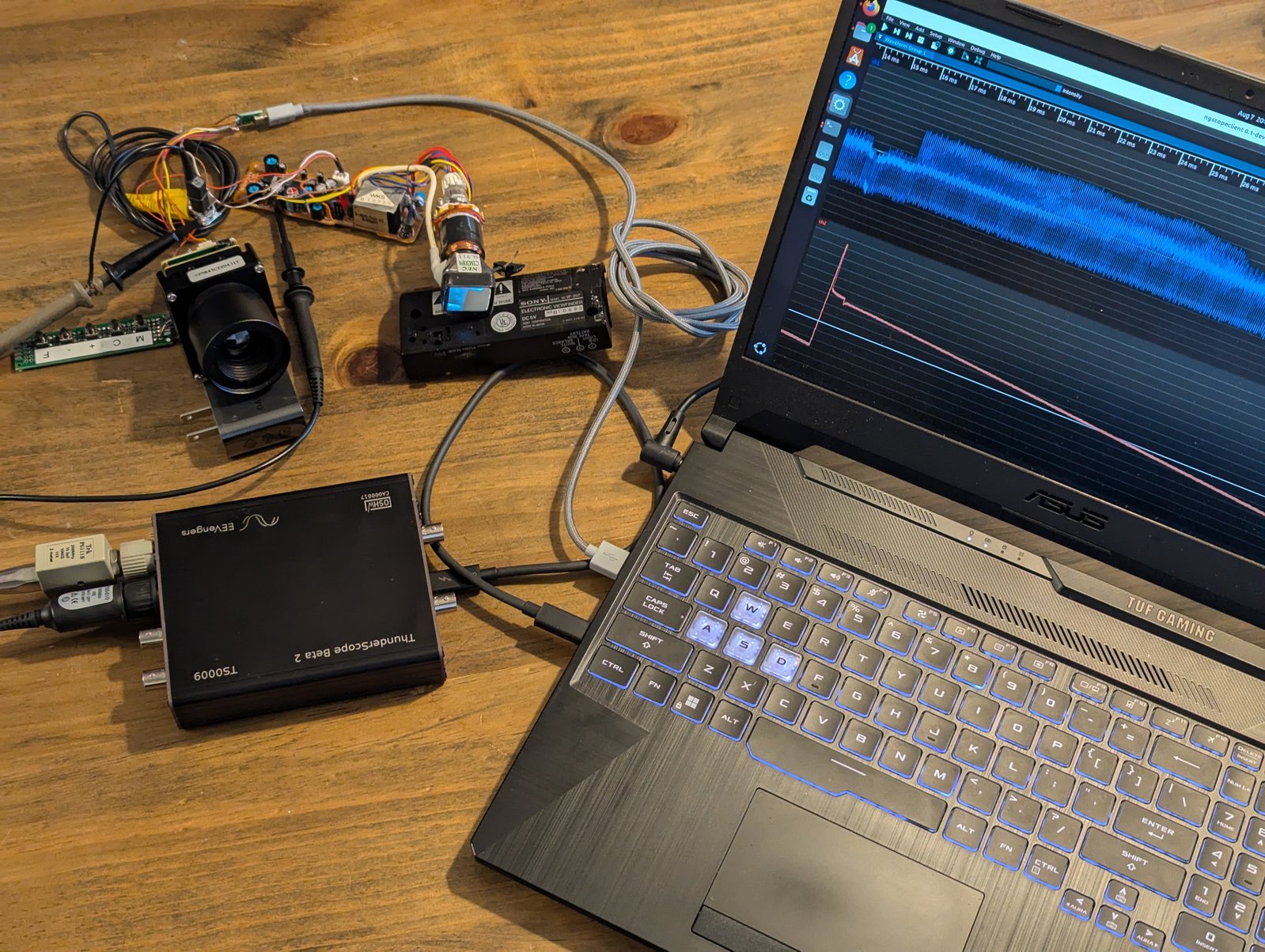 Picture of TS connected to a laptop running ngscopeclient and making measurements