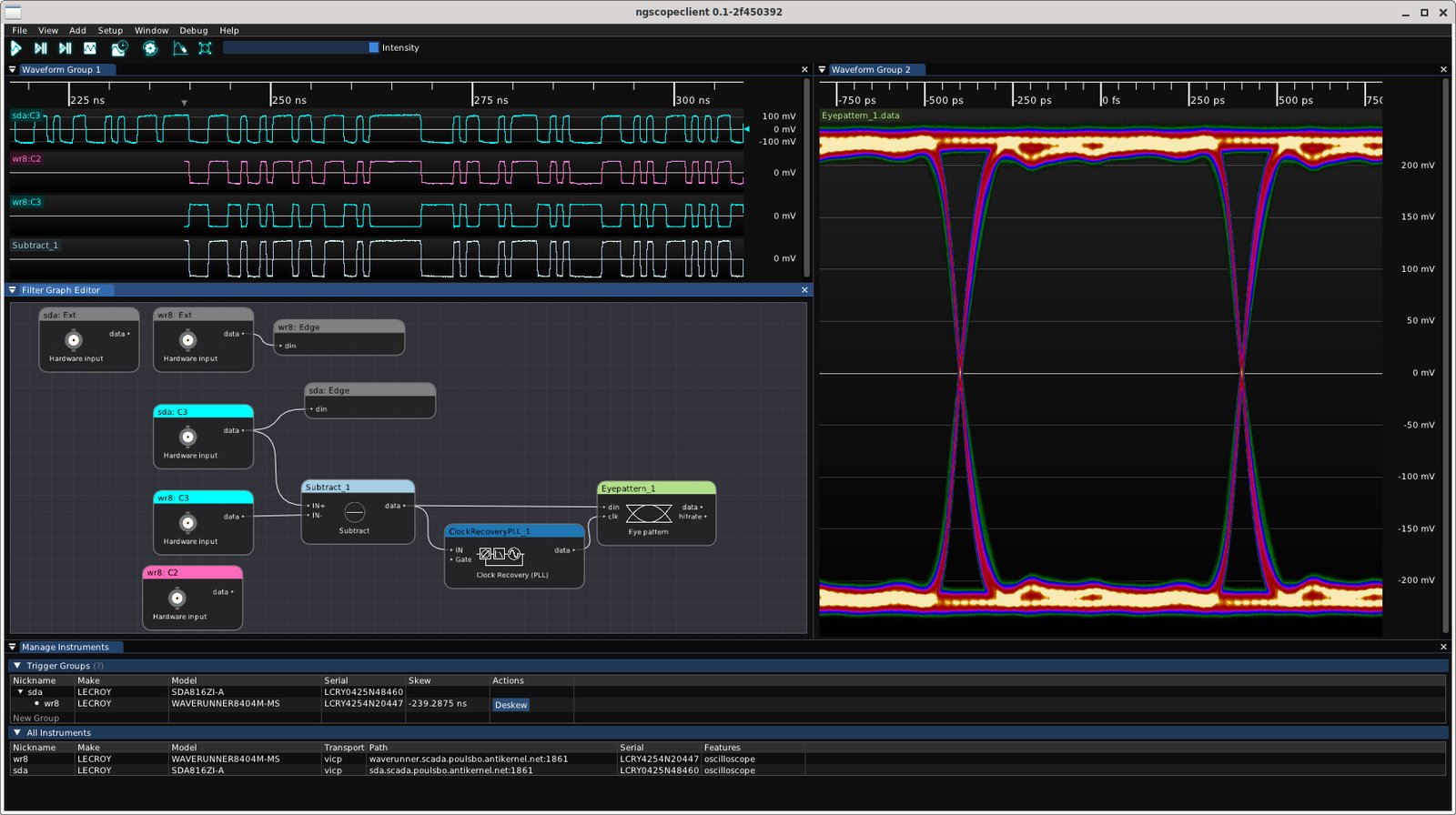 screenshot of ngscopeclient in a multi-scope configuration