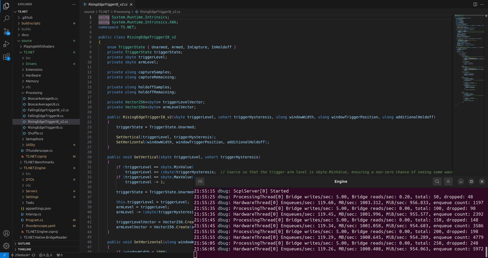 screenshot of TS.net codebase with TS.net running in a terminal