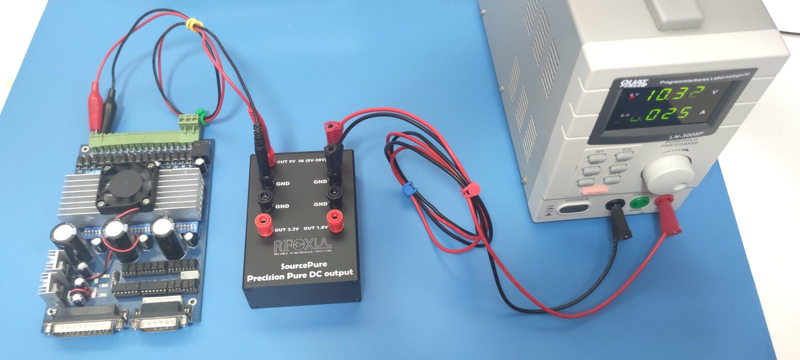 Using SourcePure SC as a noise filter: Leveraging the ultra-low-noise output of SourcePure SC, you can turn any noisy power supply into stable, noise-filtered, clean output power