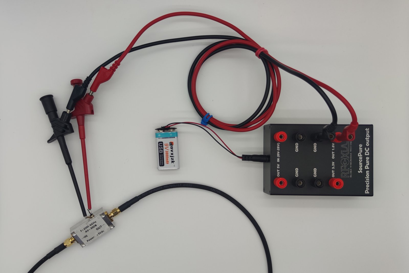 Perfect for high-frequency applications, SourcePure is shown here providing noise-free power to a 6 GHz RF amplifier