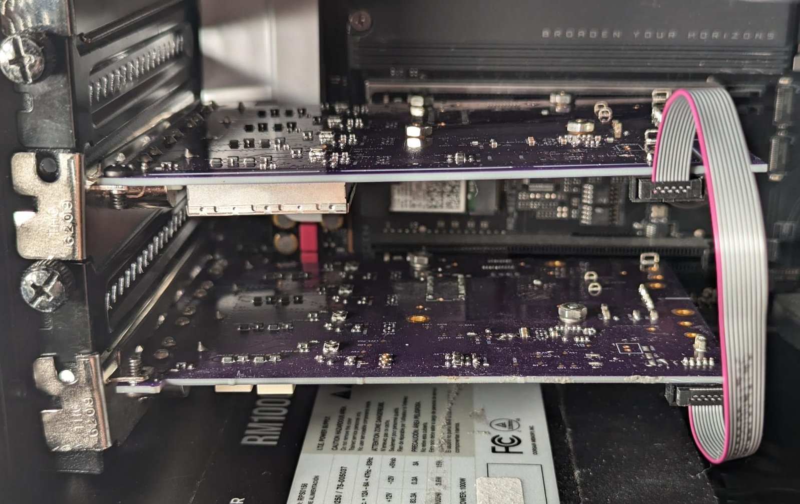 Picture of two ThunderScope PCIe cards synchronized together